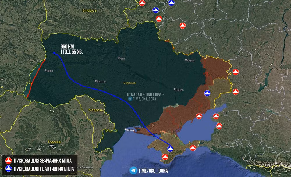 UAV phản lực Nga lập kỷ lục bay gần 1.000 km vào sâu Ukraine